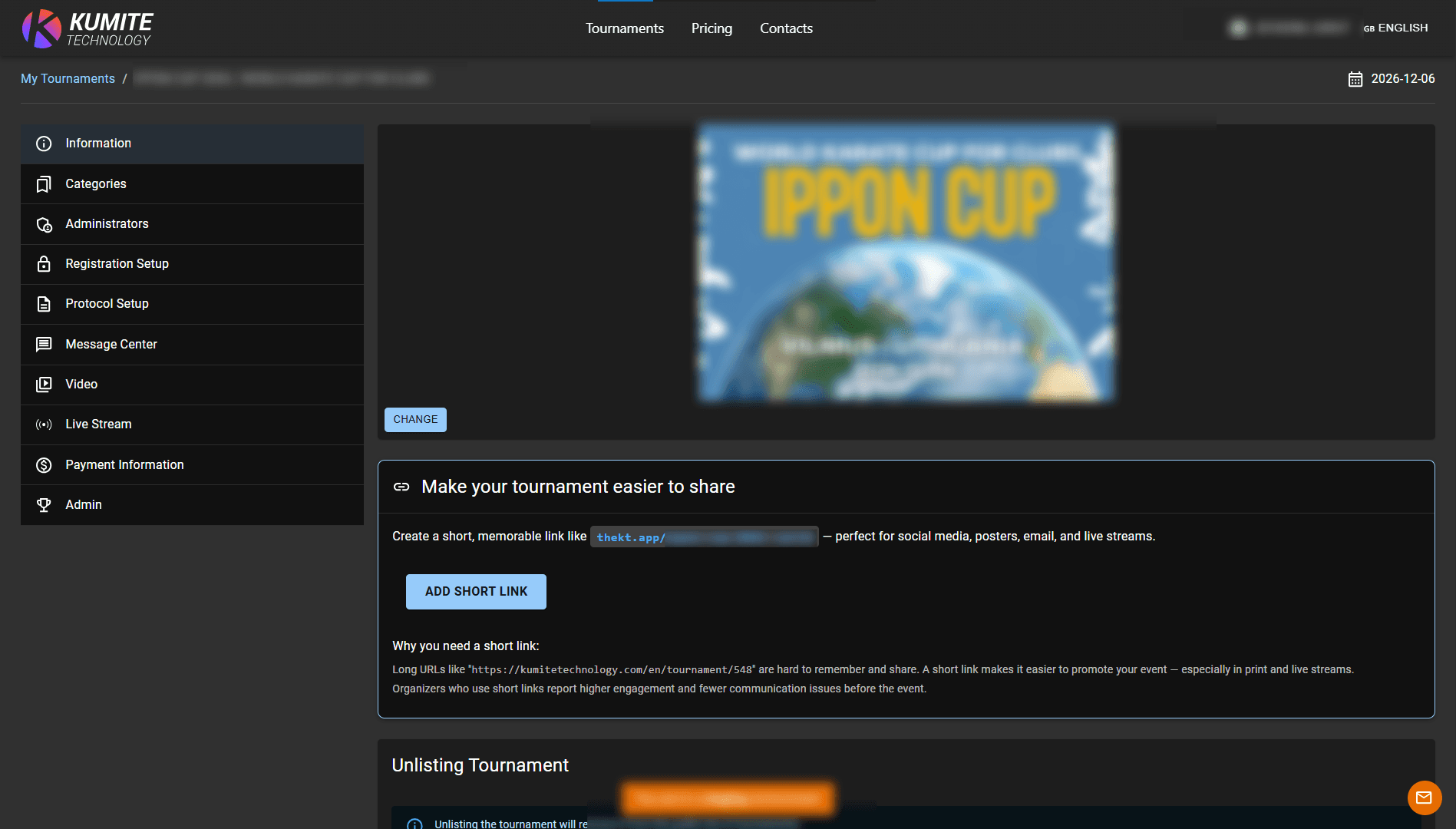 Tournament Information Page