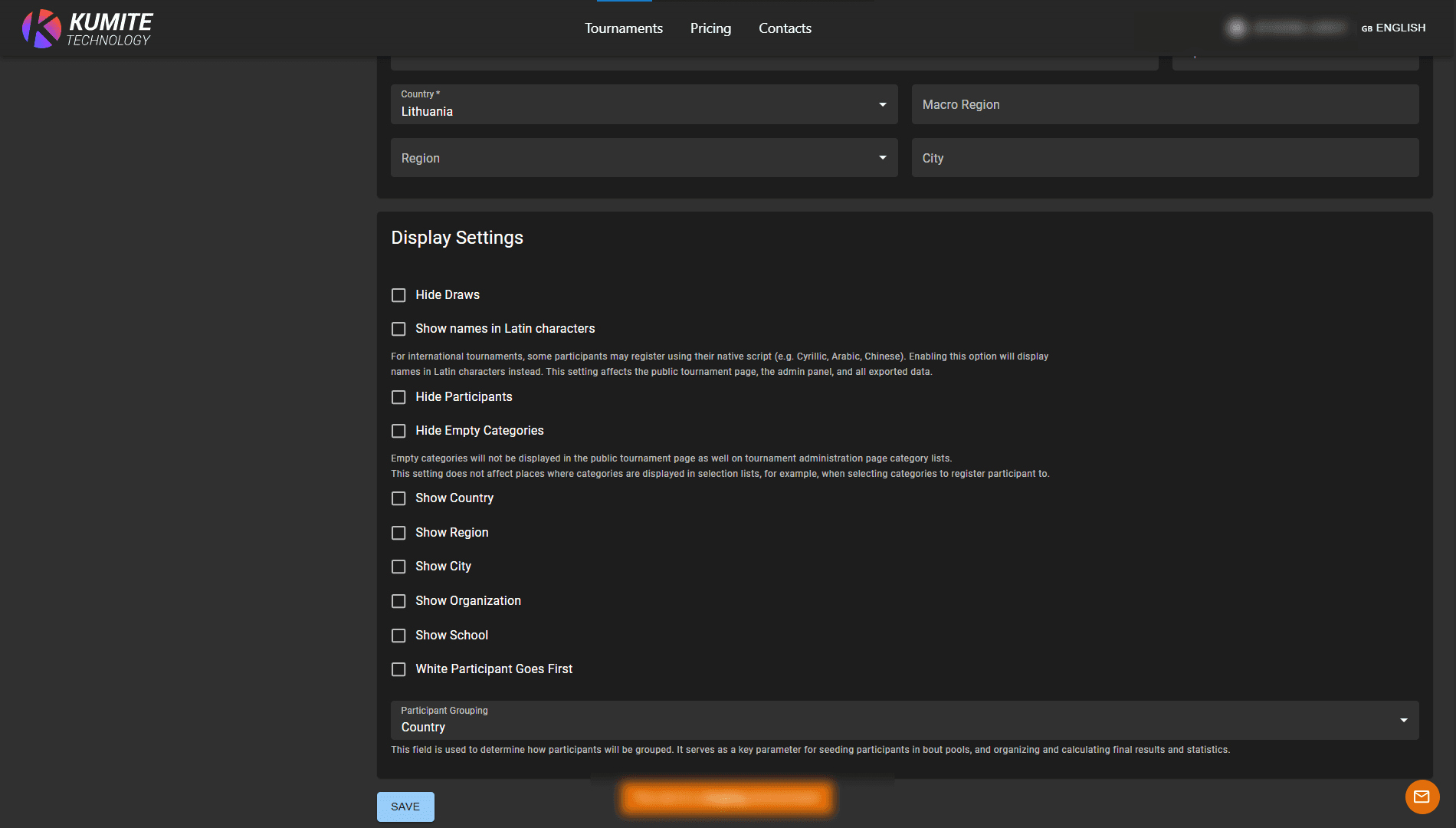 Tournament Display Settings
