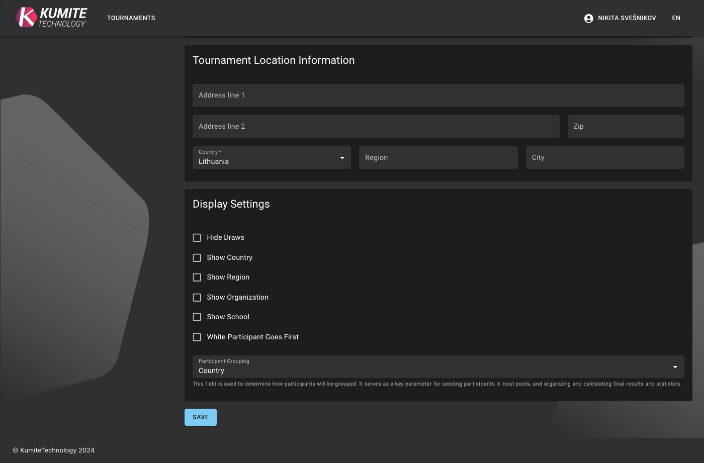 Tournament Display Settings