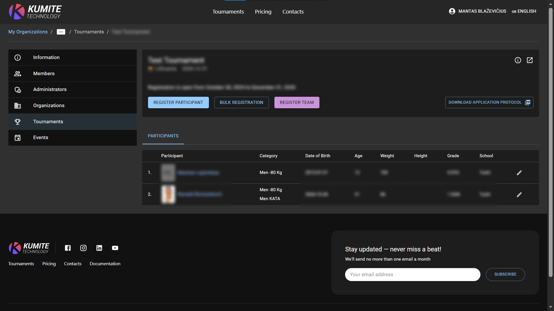 Tournament Page Navigation