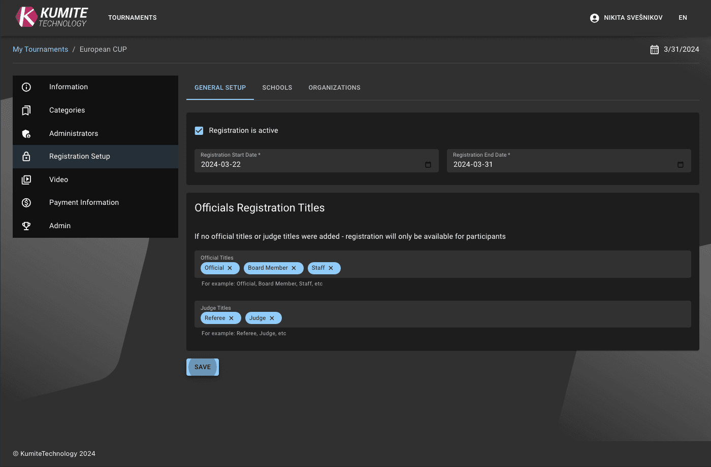 Registration Setup Form