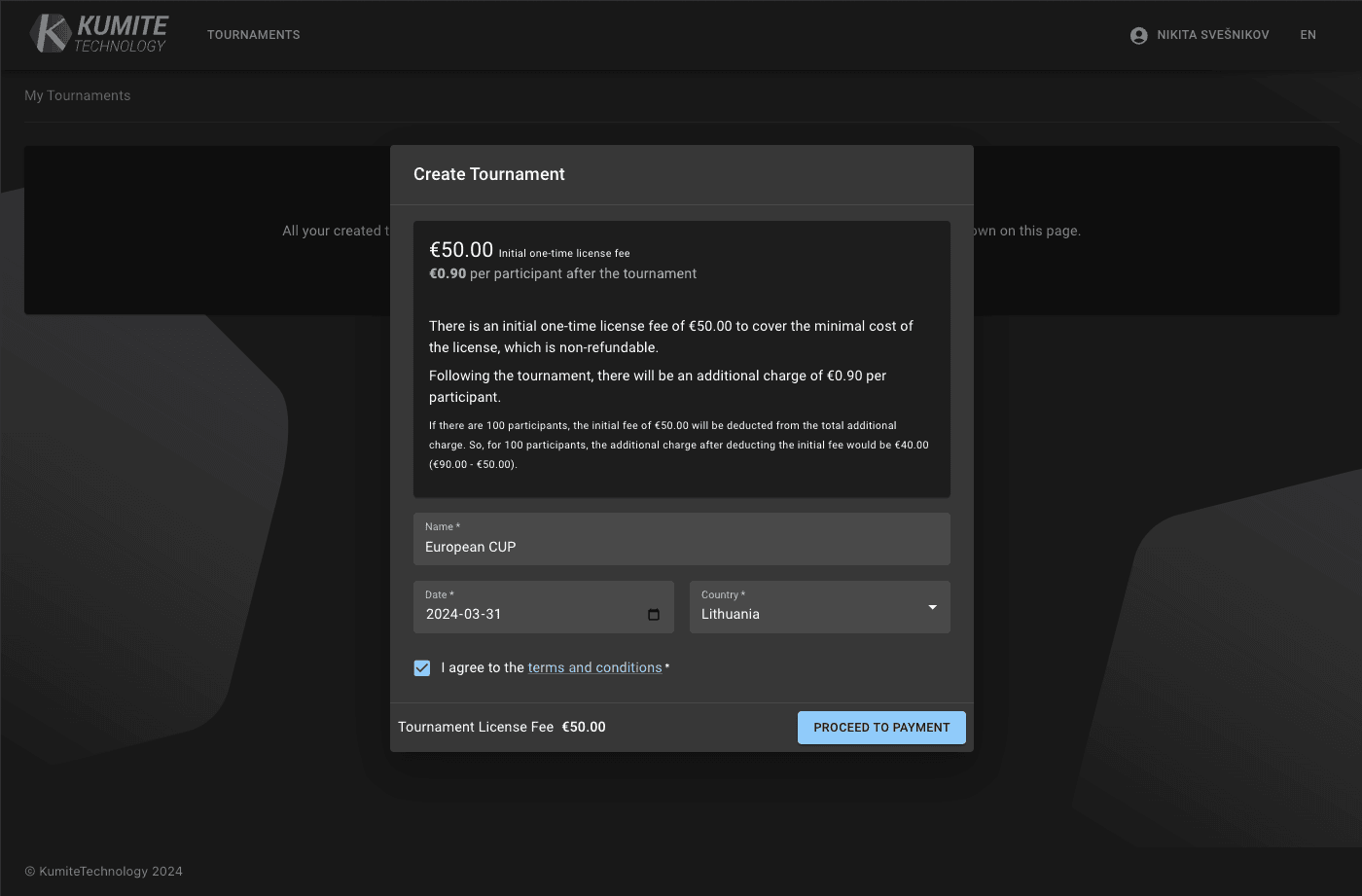 Tournament Creation Dialog